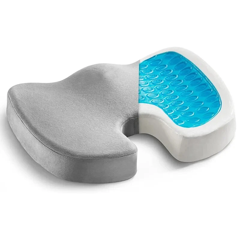 Cojín Nubessa en gris perla, con la capa de gel refrigerante a la vista